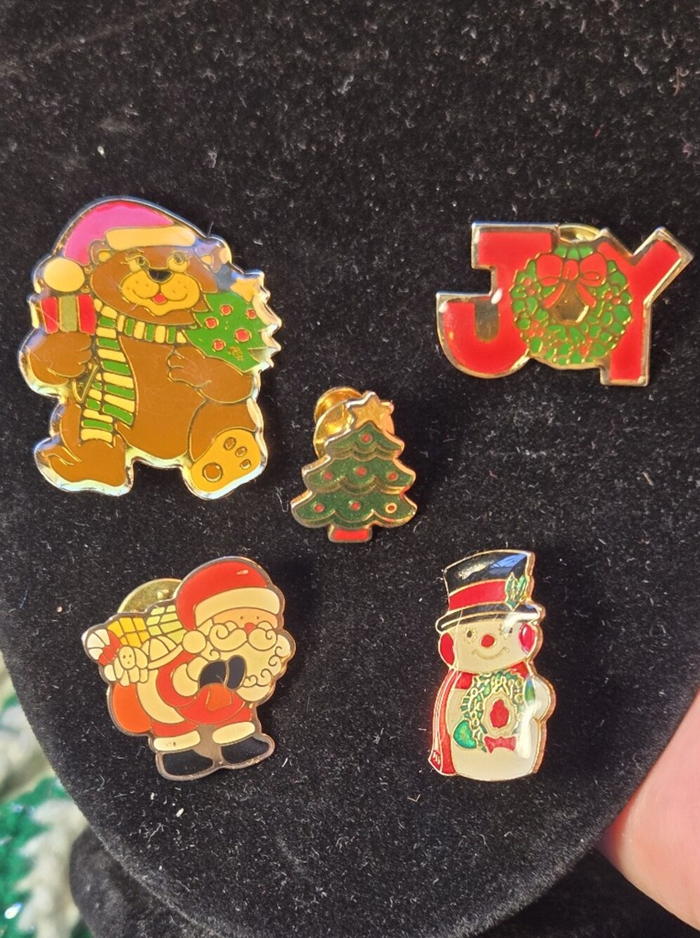 Christmas Holiday Pin Set - Santa, Snowman, Bear, Christmas Tree & JOY